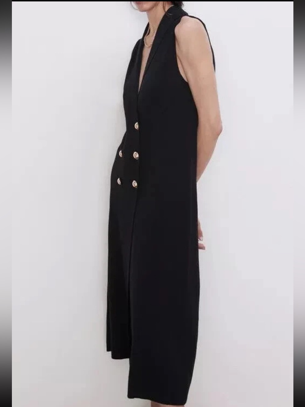 NWT Zara Knit Sleeveless Double-Breasted Black Midi Dress - Picture 2 of 7